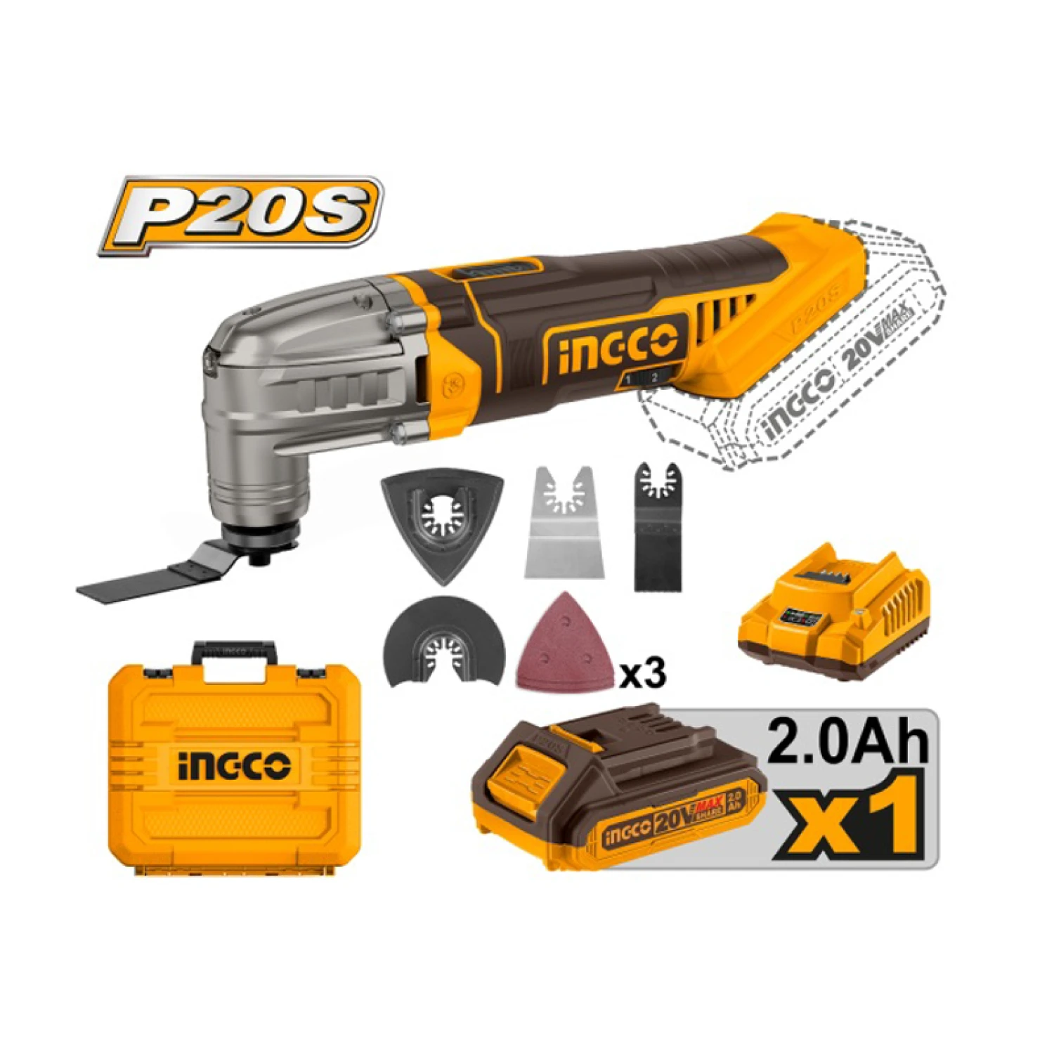 Multi herramienta 20V con Batería y accesorios