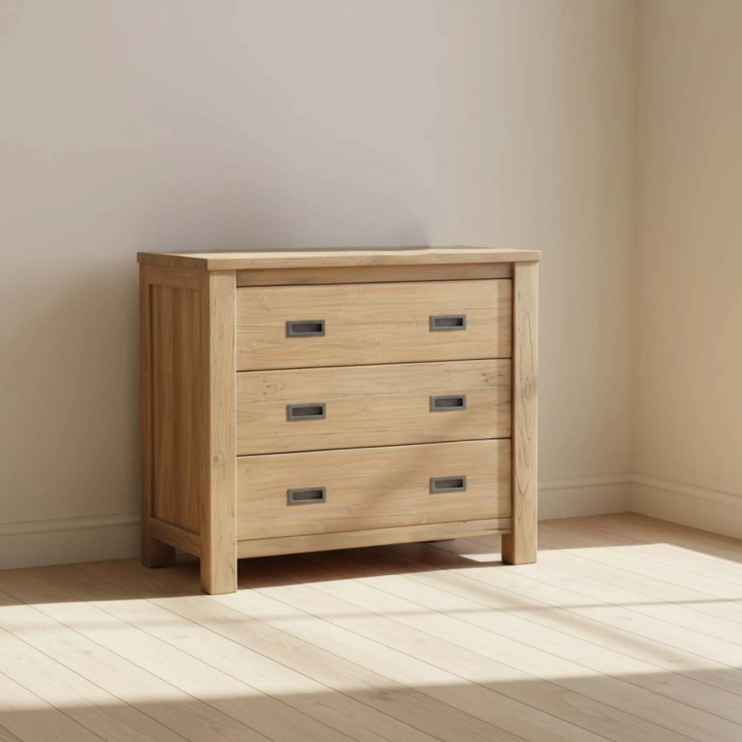 CÓMODA - 3 CAJONES MADERA NATURAL-BEIGE MANHATTAN